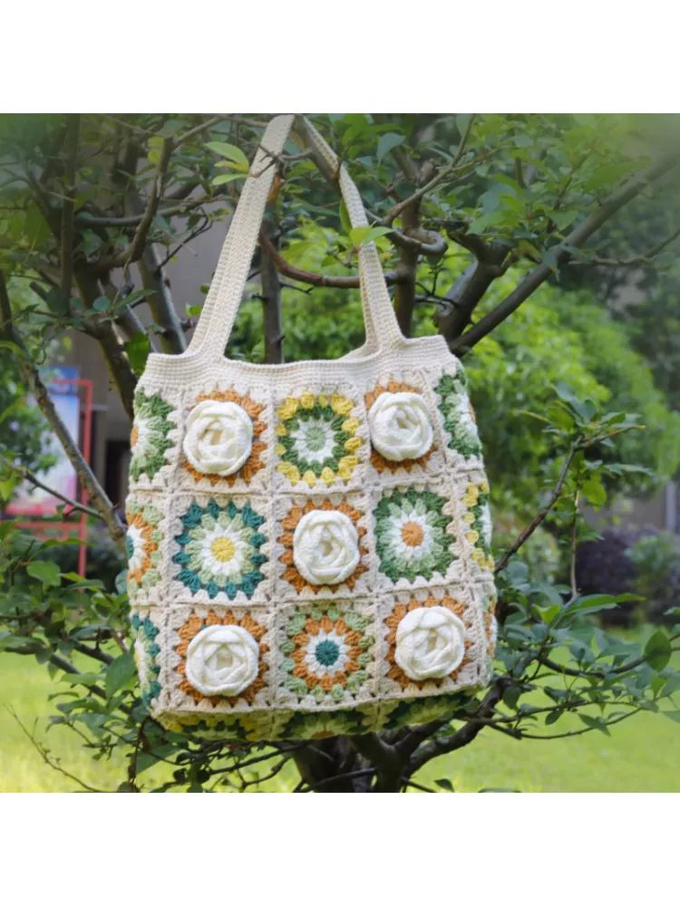 Artezanato de Crochet - Bolsa de linha manual - DIY Camellia