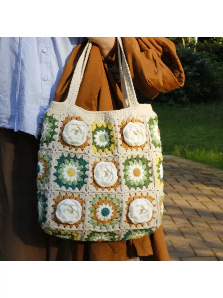 Artezanato de Crochet - Bolsa de linha manual - DIY Camellia