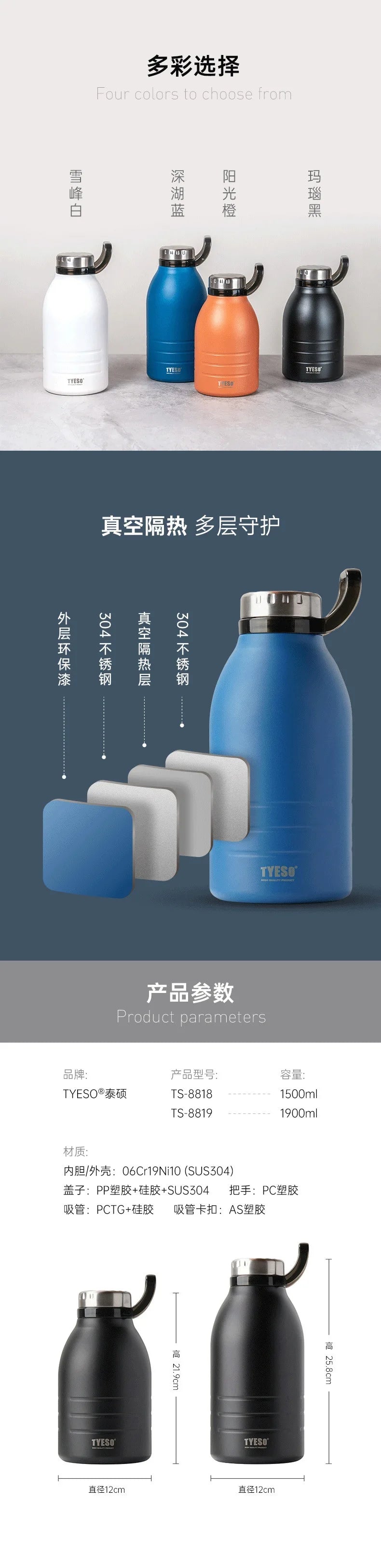 1500ml Stainless Steel Thermos Mug With Straw Sport Water Bottle Climbing Camping Vacuum Flask Thermal Bottle garrafa termica