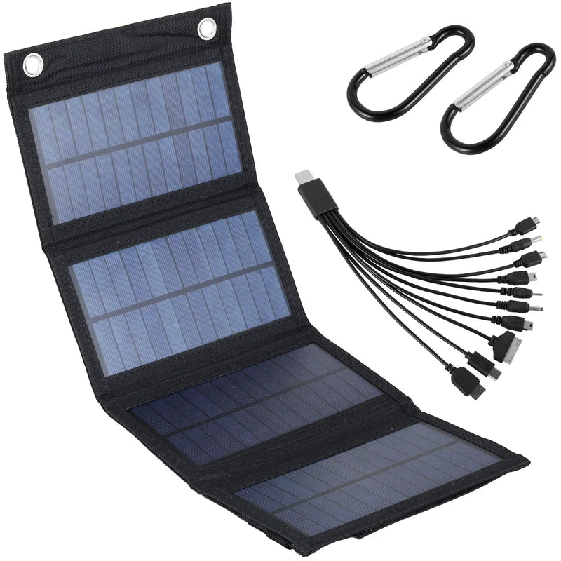 Solar Panel Folding Charger Portable Battery Charger for Cell Phone Outdoor Waterproof Power Bank for Camping Accessories